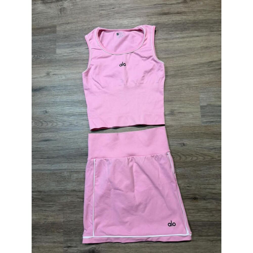 Alo Yoga Pink 2 Piece Tennis Set Crop Tank Top Skirt Women’s Size M/S